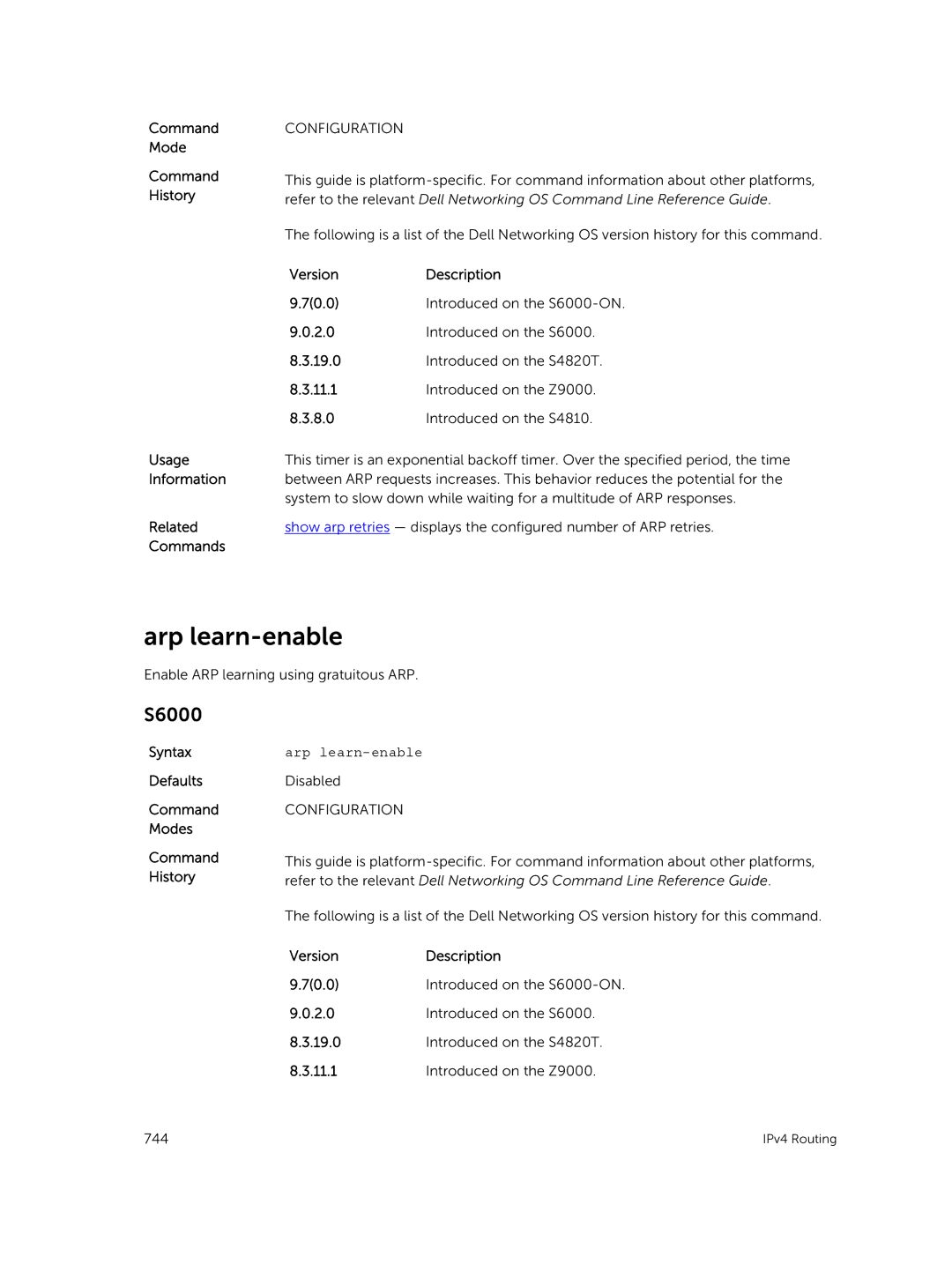 Dell 9.7(0.0) manual Arp learn-enable 