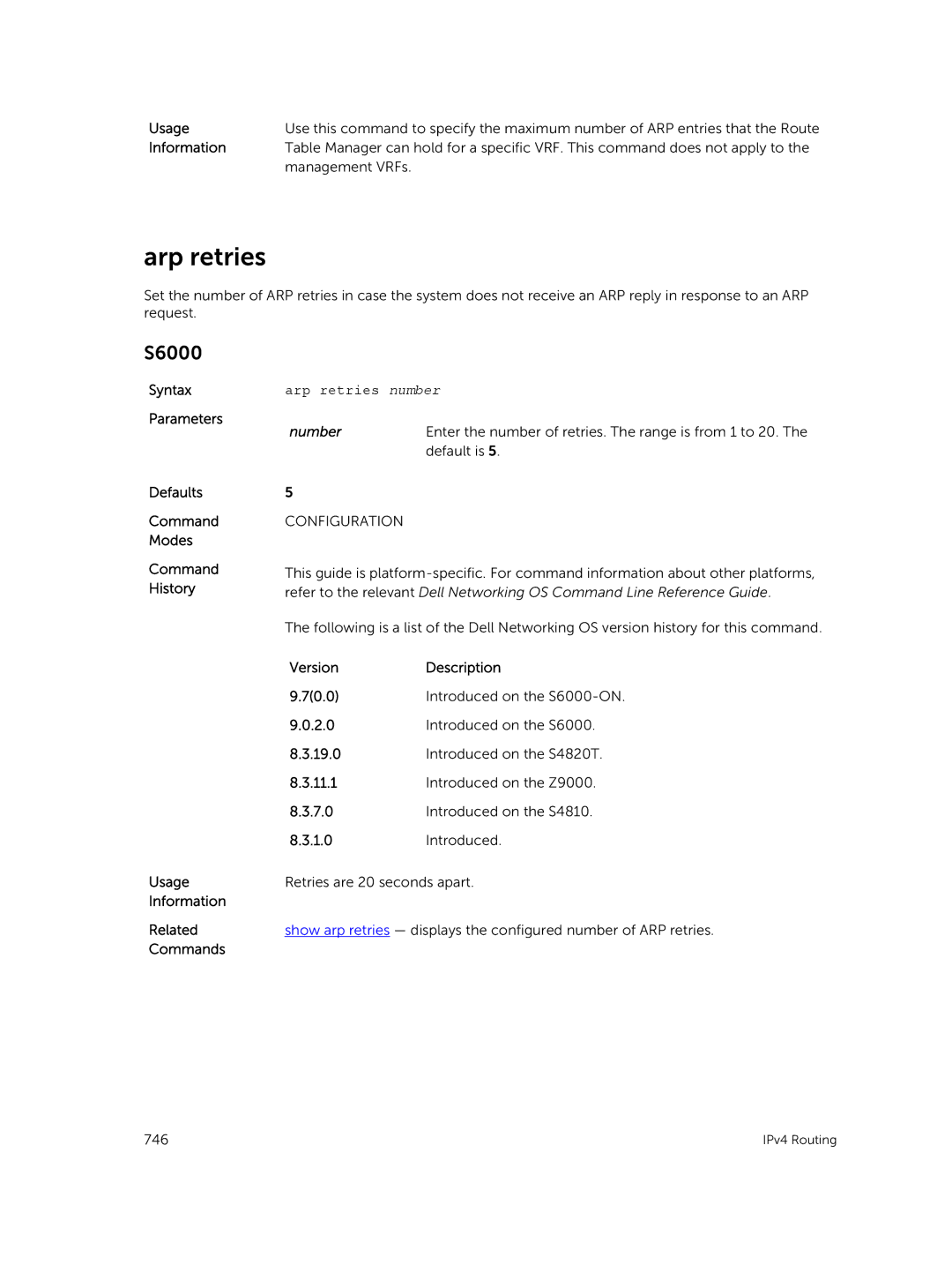 Dell 9.7(0.0) manual Arp retries number, Enter the number of retries. The range is from 1 to 20 