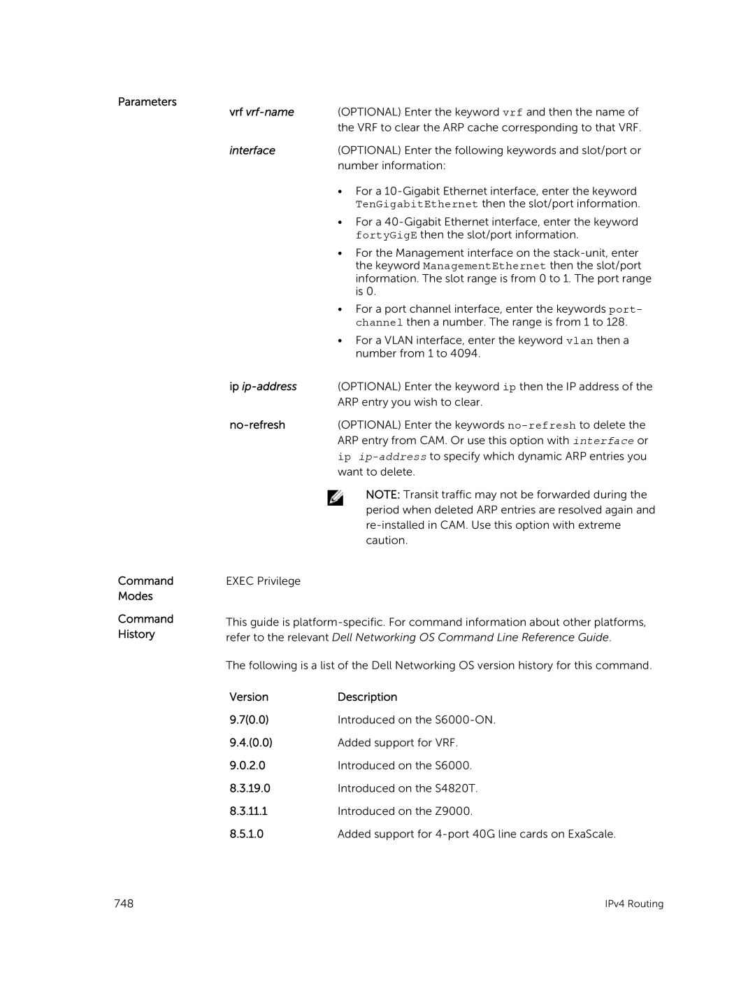 Dell 9.7(0.0) manual Parameters Command Modes Command History, No-refresh 