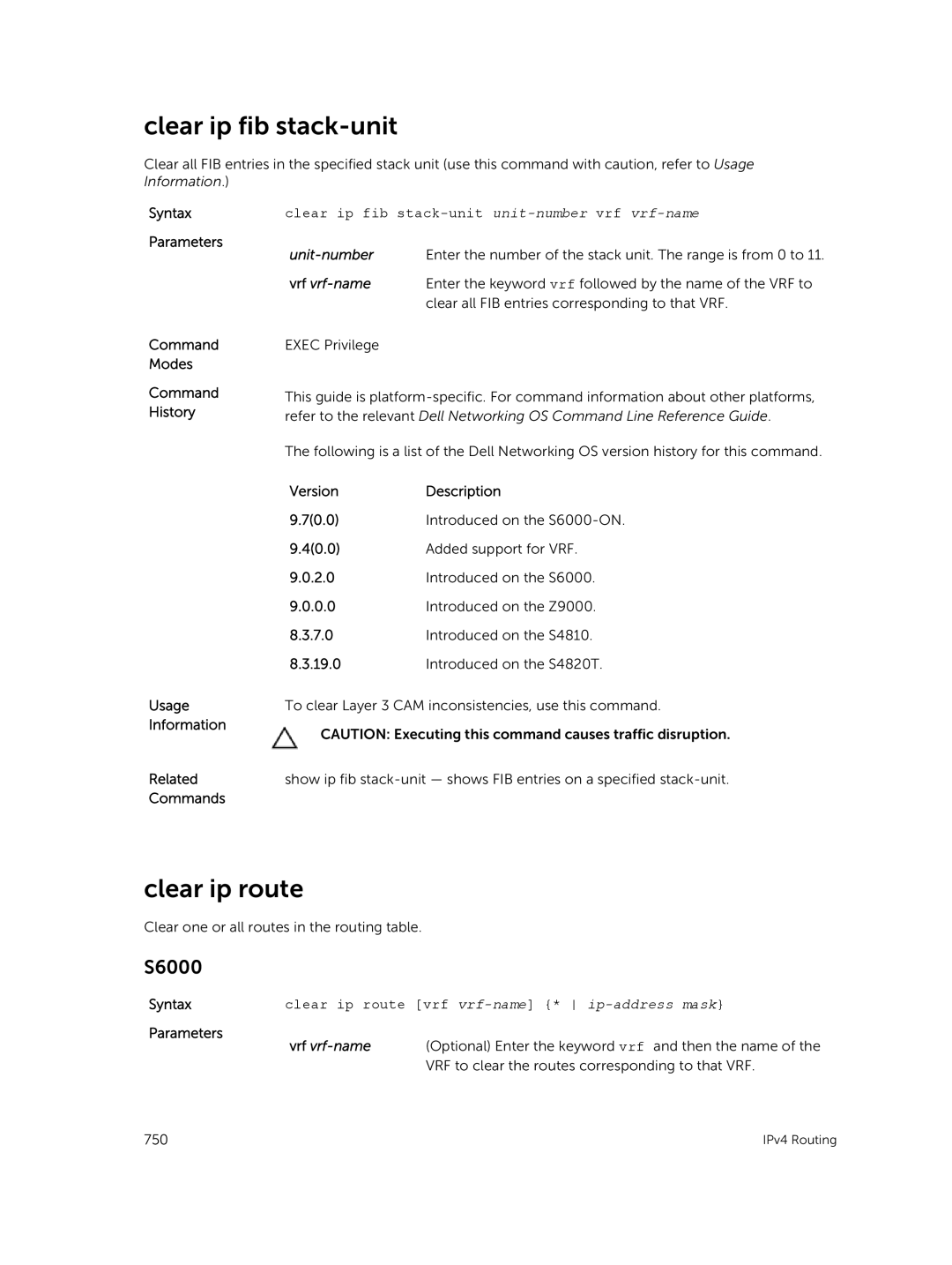 Dell 9.7(0.0) manual Clear ip route, Clear ip fib stack-unit unit-numbervrf vrf-name 