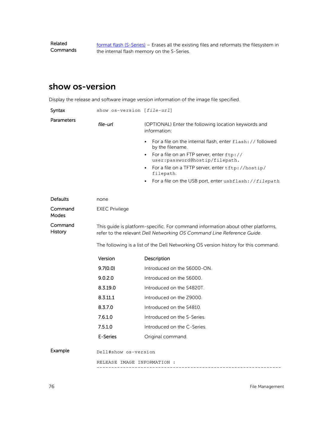 Dell 9.7(0.0) manual Show os-version, File-url, Release Image Information 