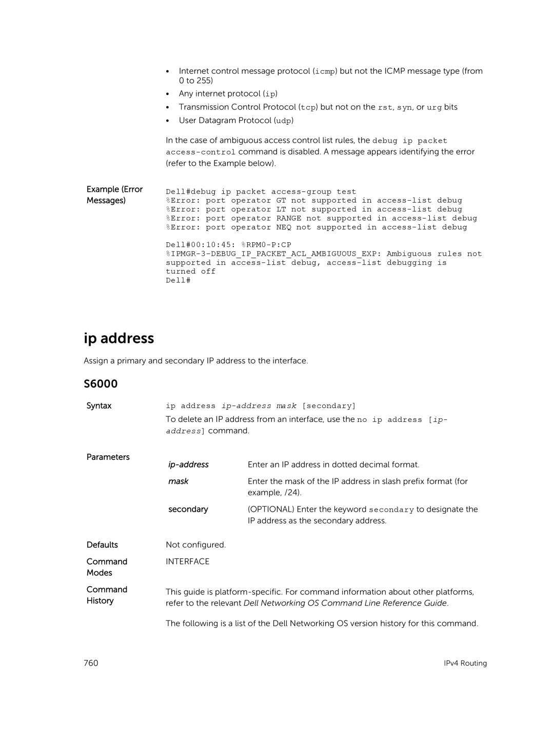 Dell 9.7(0.0) manual Ip address ip-address mask secondary 