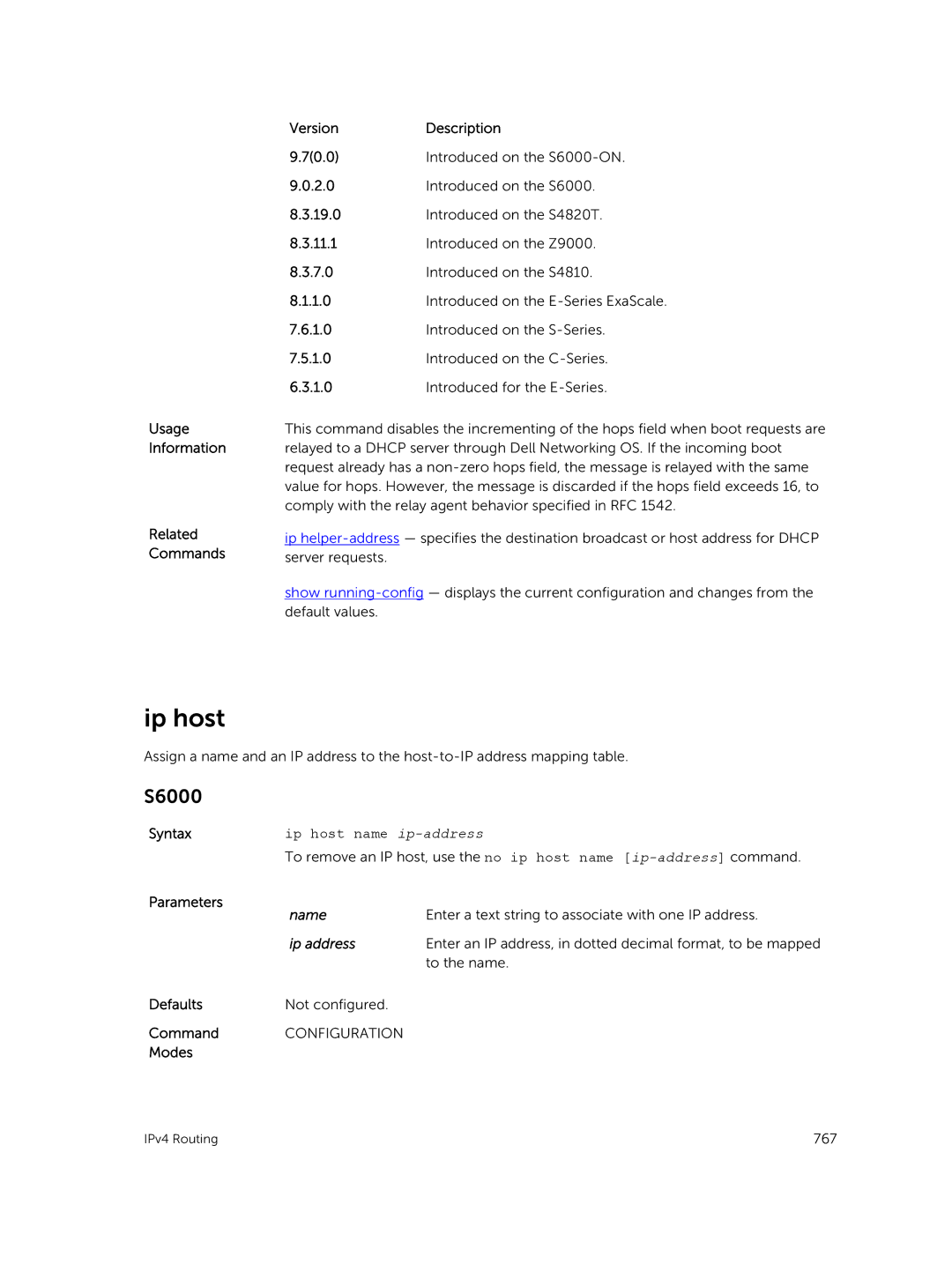 Dell 9.7(0.0) manual Ip host name ip-address, Ip address 