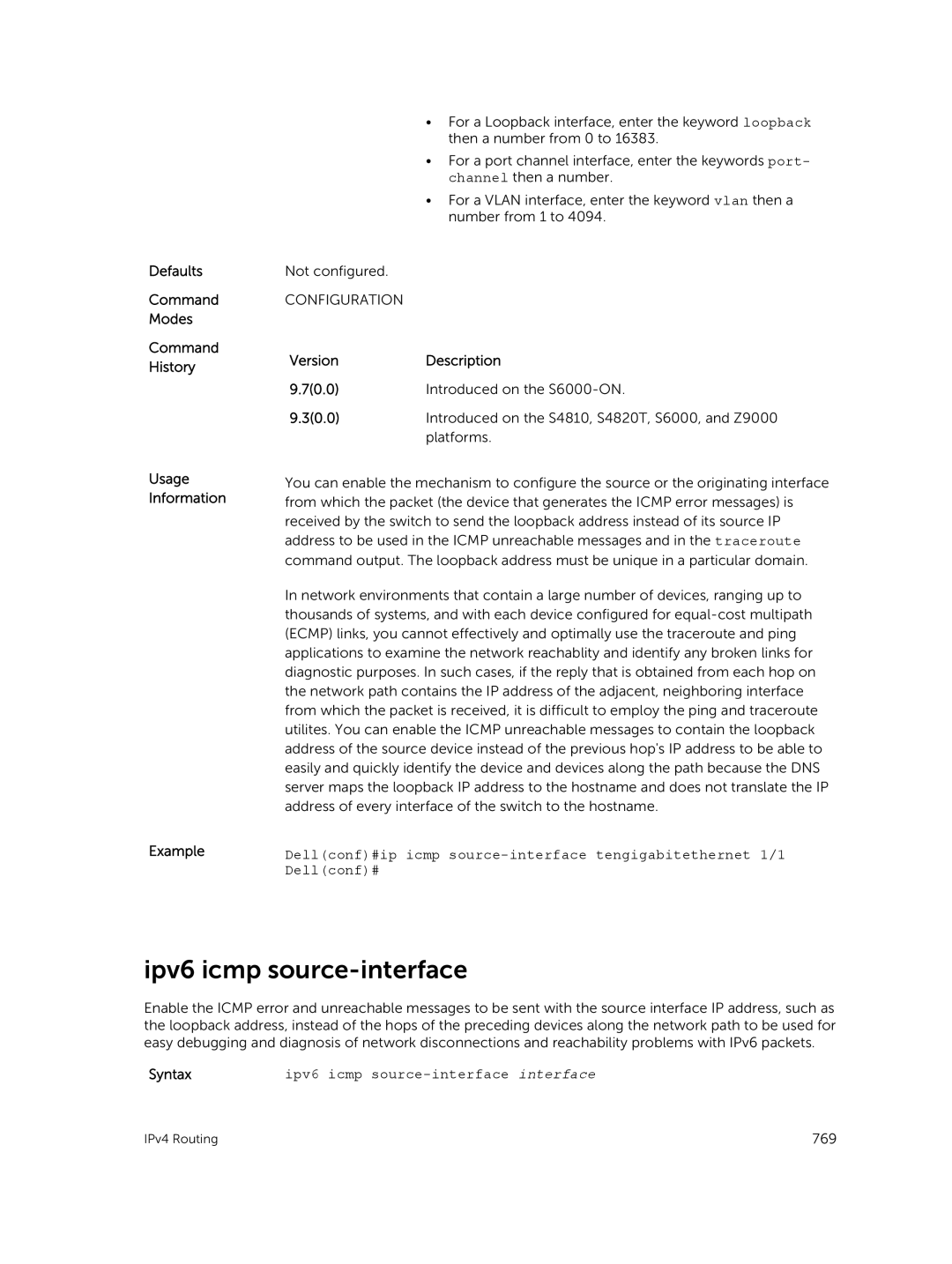 Dell 9.7(0.0) manual Ipv6 icmp source-interface interface 