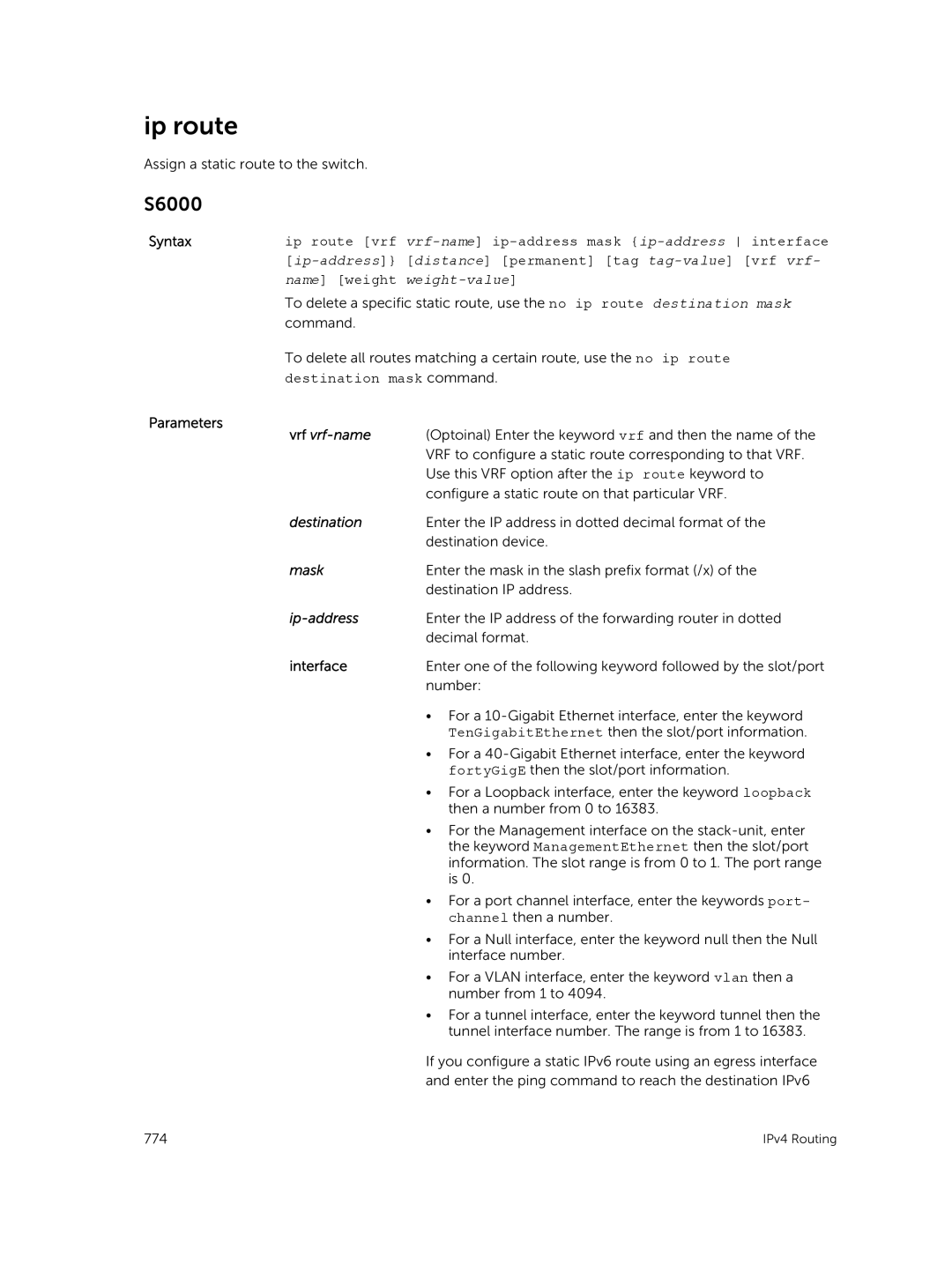 Dell 9.7(0.0) manual Ip route, Destination mask command 