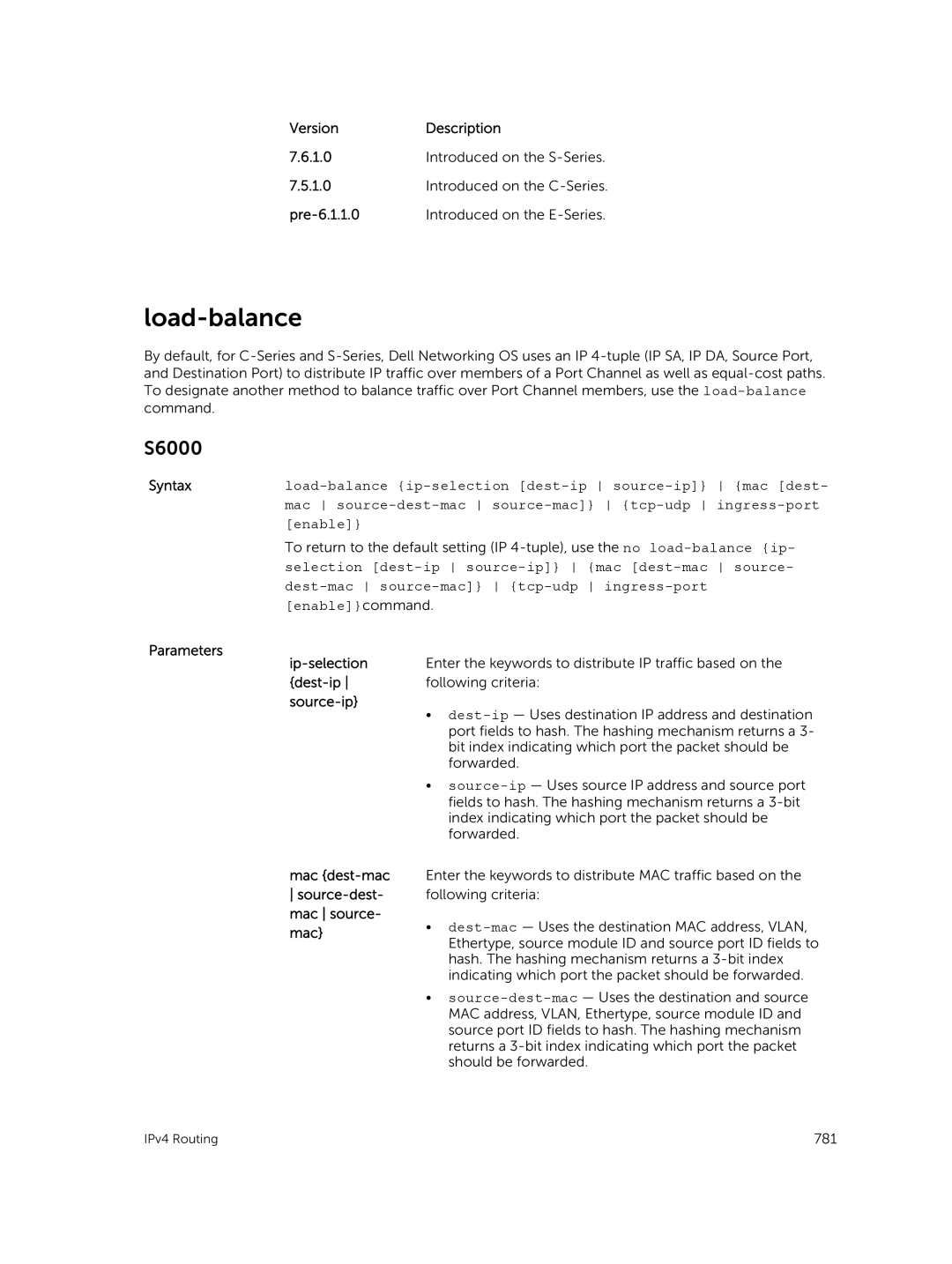 Dell 9.7(0.0) manual Load-balance, VersionDescription 