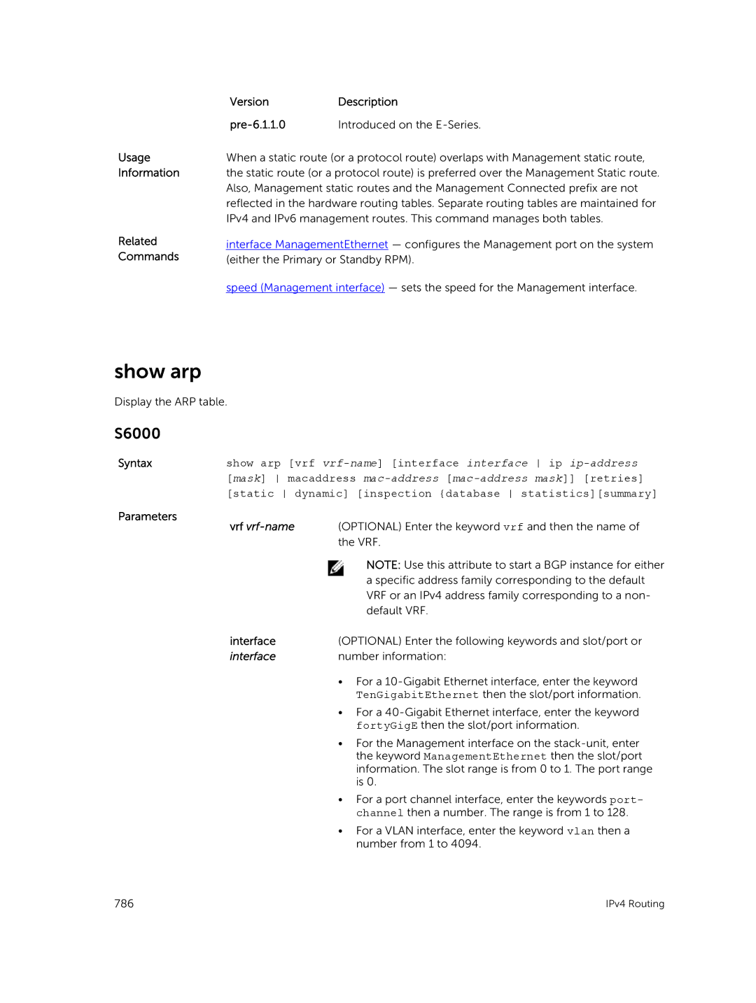 Dell 9.7(0.0) manual Show arp, Parameters 