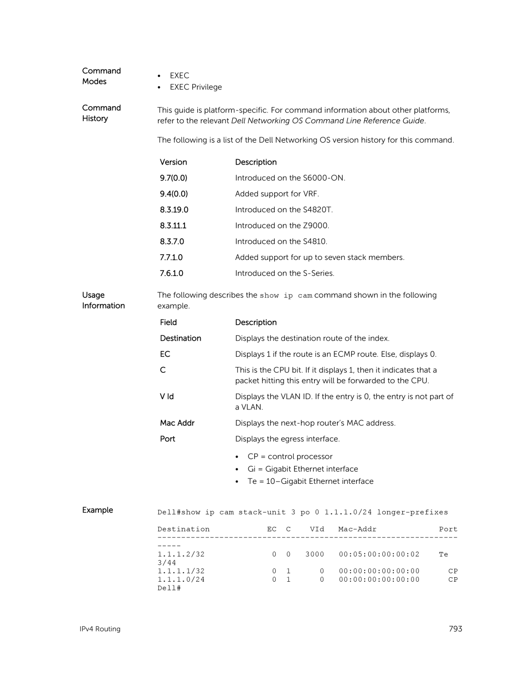 Dell 9.7(0.0) manual Field Description Destination, Mac Addr 