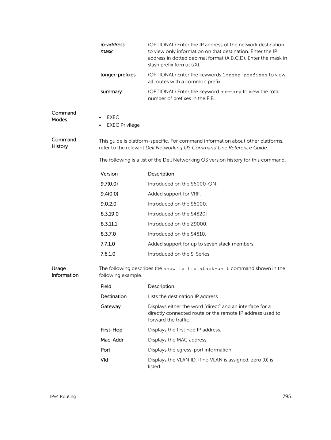 Dell 9.7(0.0) manual Longer-prefixes, First-Hop, Mac-Addr, VId 