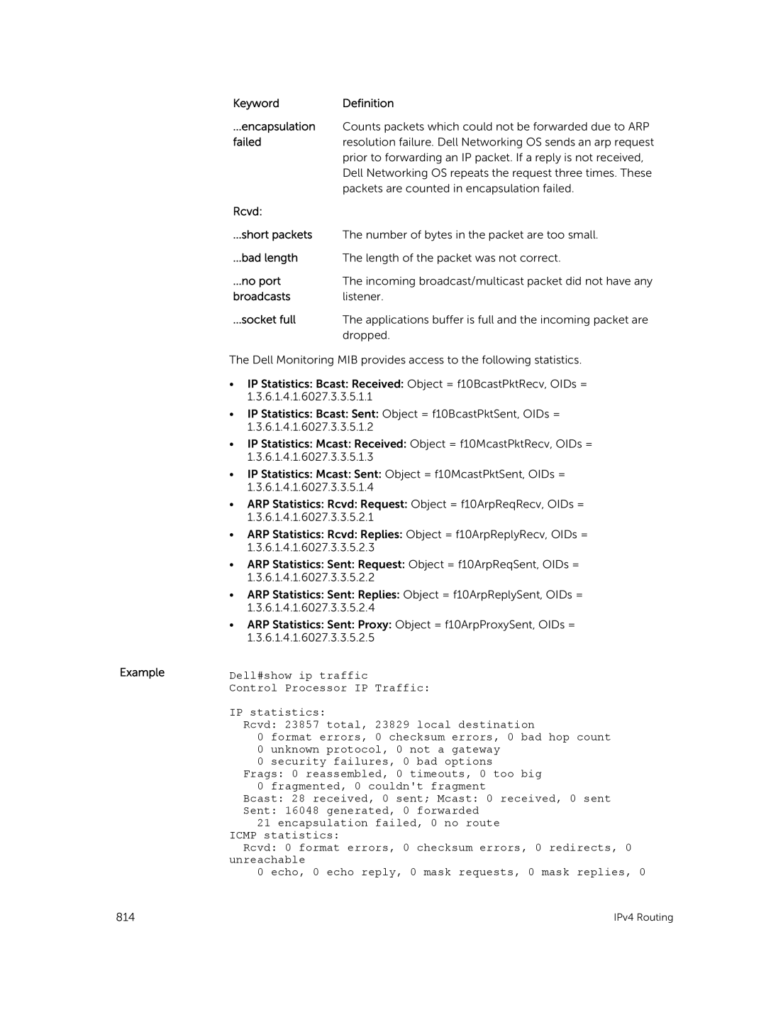 Dell 9.7(0.0) manual Dell Networking OS repeats the request three times. These, Packets are counted in encapsulation failed 