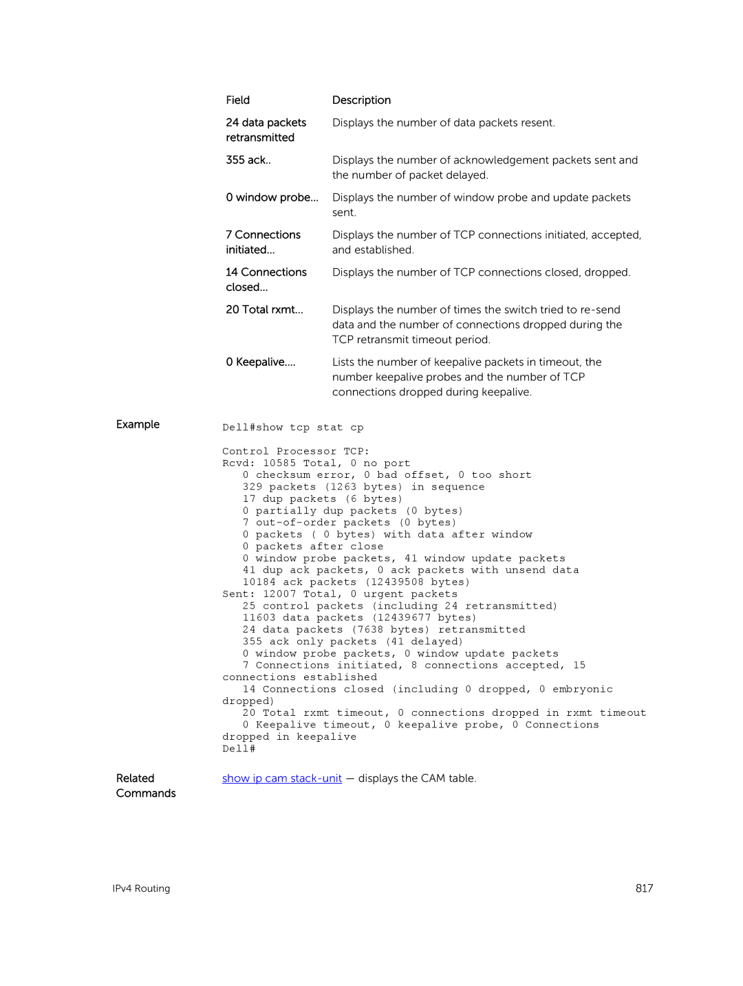 Dell 9.7(0.0) manual Number of packet delayed, Initiated, Closed Total rxmt 