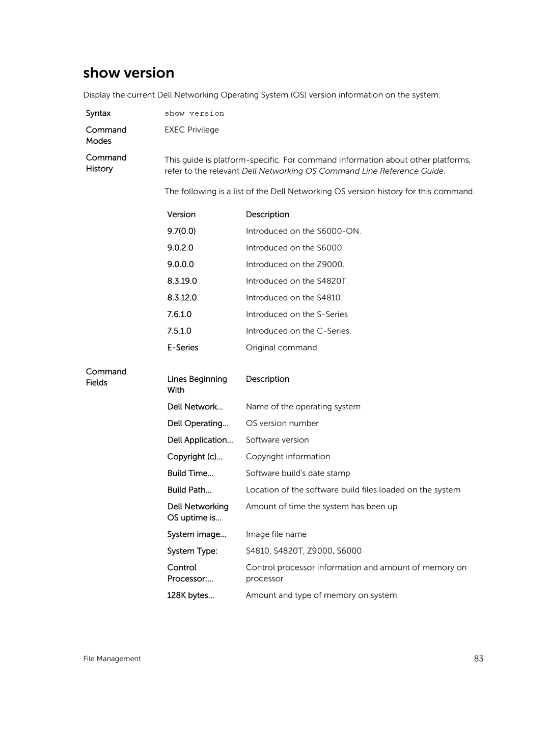 Dell 9.7(0.0) manual Show version 