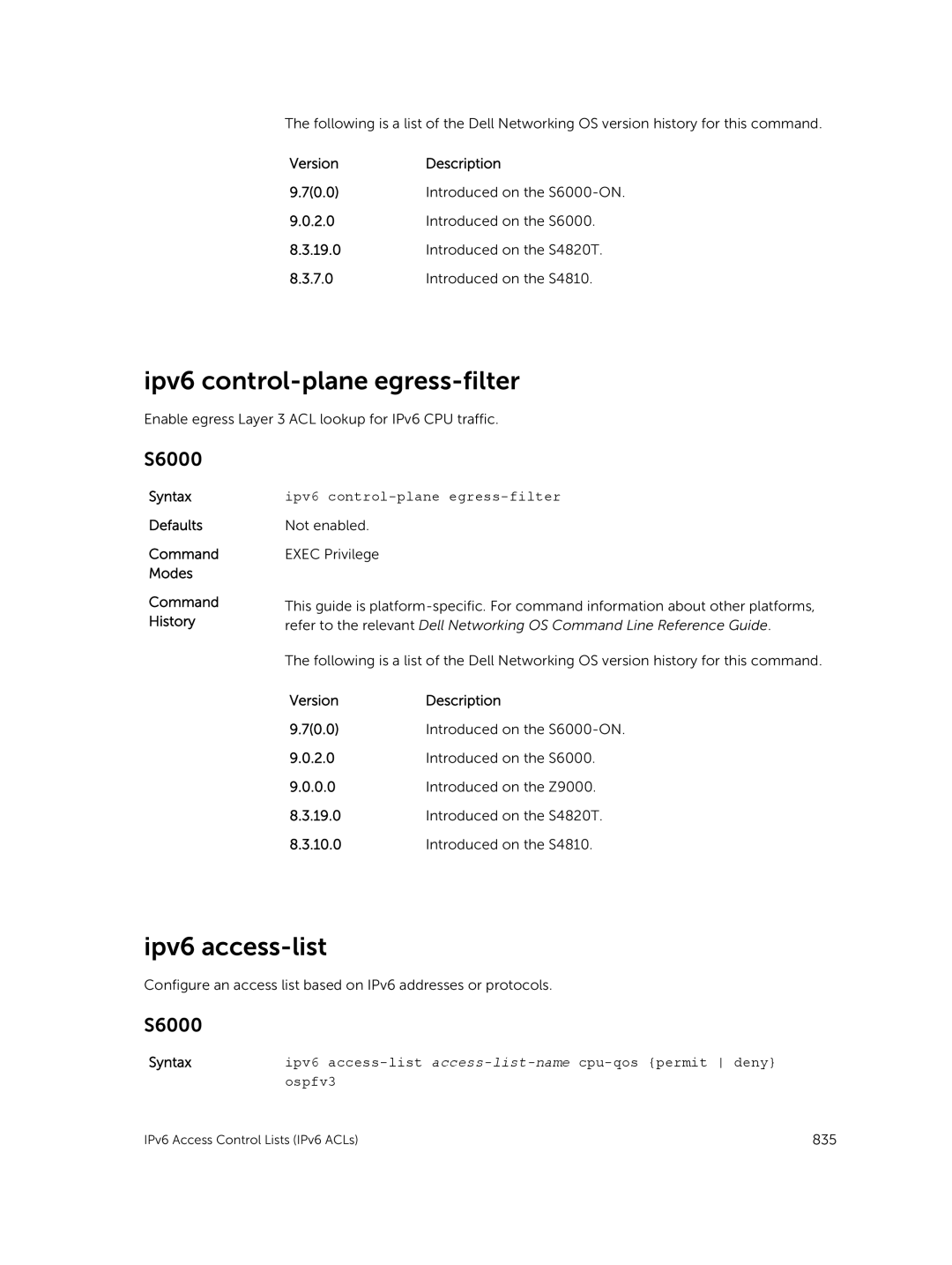 Dell 9.7(0.0) manual Ipv6 control-plane egress-filter, Ipv6 access-list 