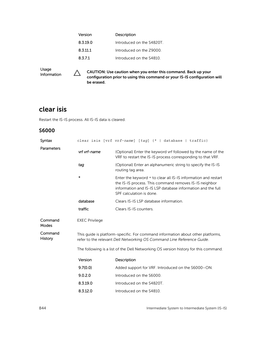 Dell 9.7(0.0) manual Clear isis vrf vrf-name tag * database traffic, Tag, Database, Traffic 