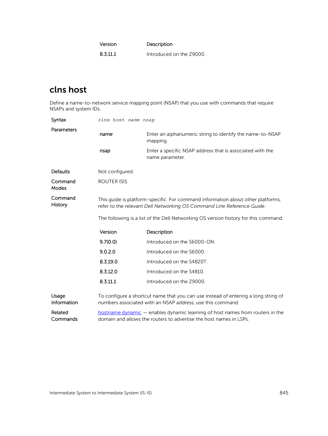 Dell 9.7(0.0) manual Clns host name nsap, Nsap 