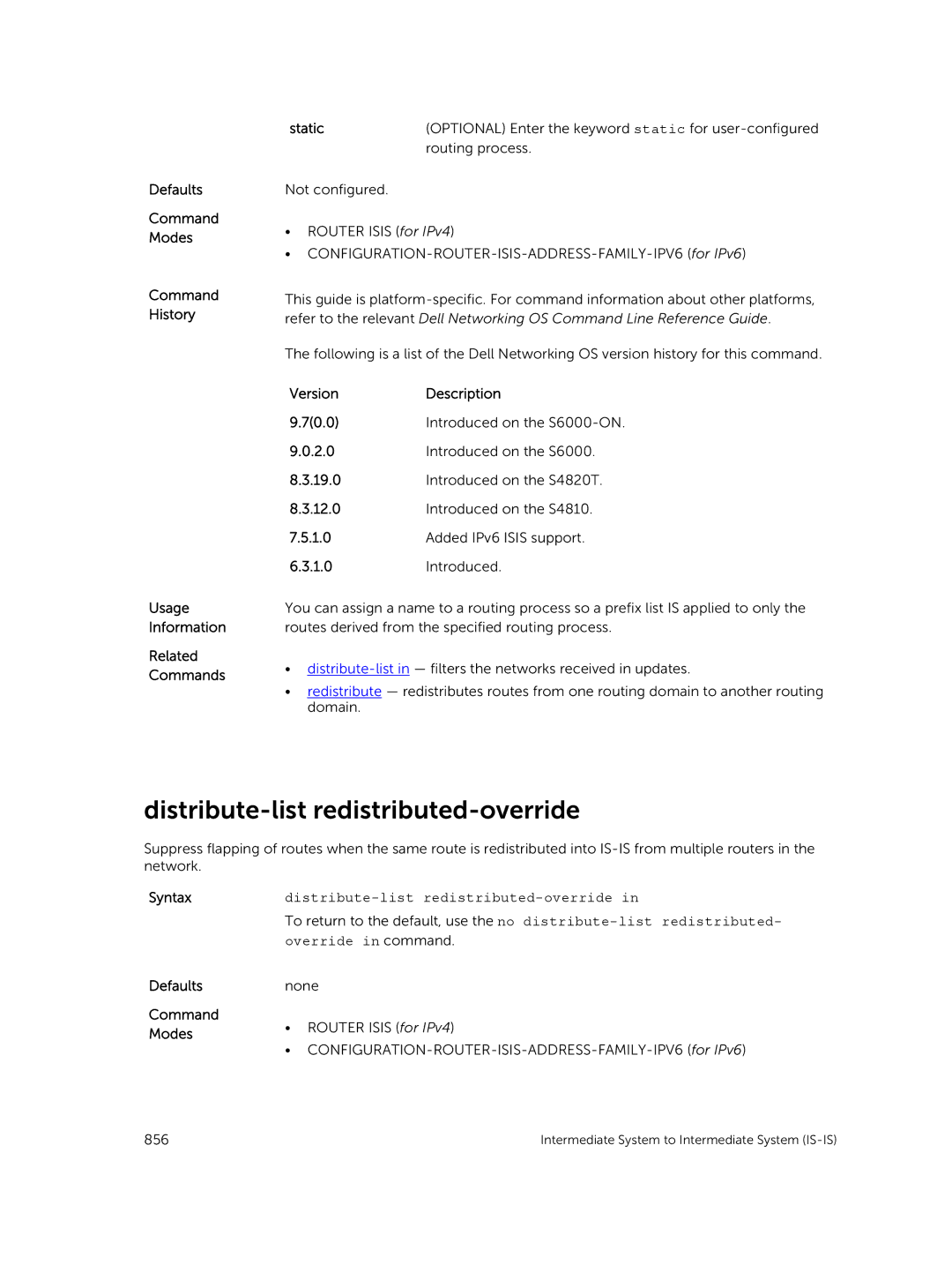 Dell 9.7(0.0) manual Distribute-list redistributed-override 