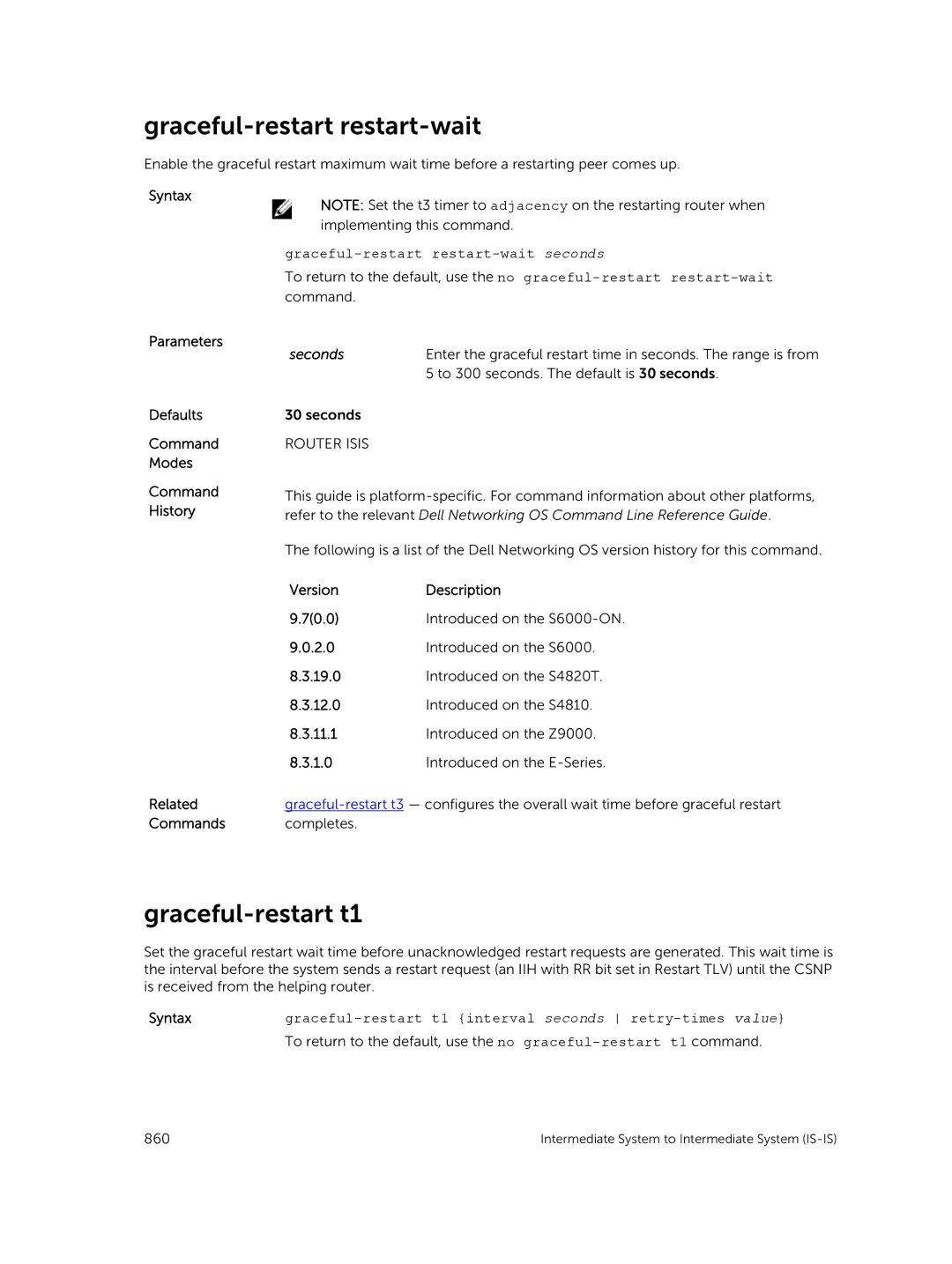 Dell 9.7(0.0) manual Graceful-restart t1, Graceful-restart restart-wait seconds 