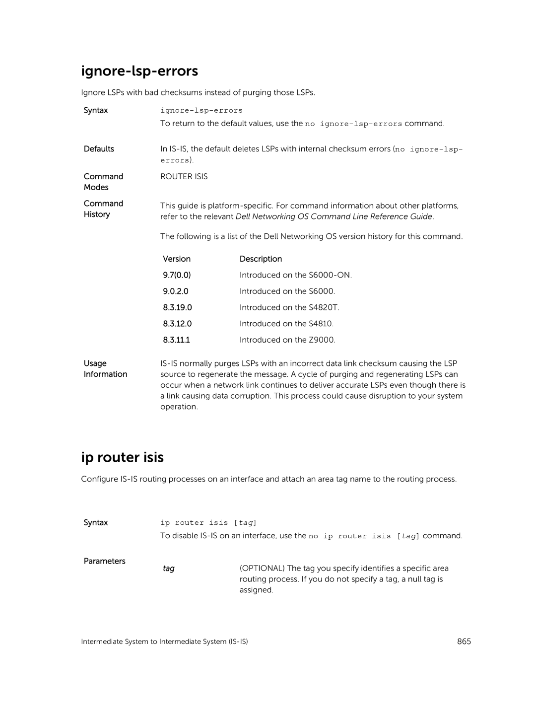 Dell 9.7(0.0) manual Ignore-lsp-errors, Ip router isis tag 