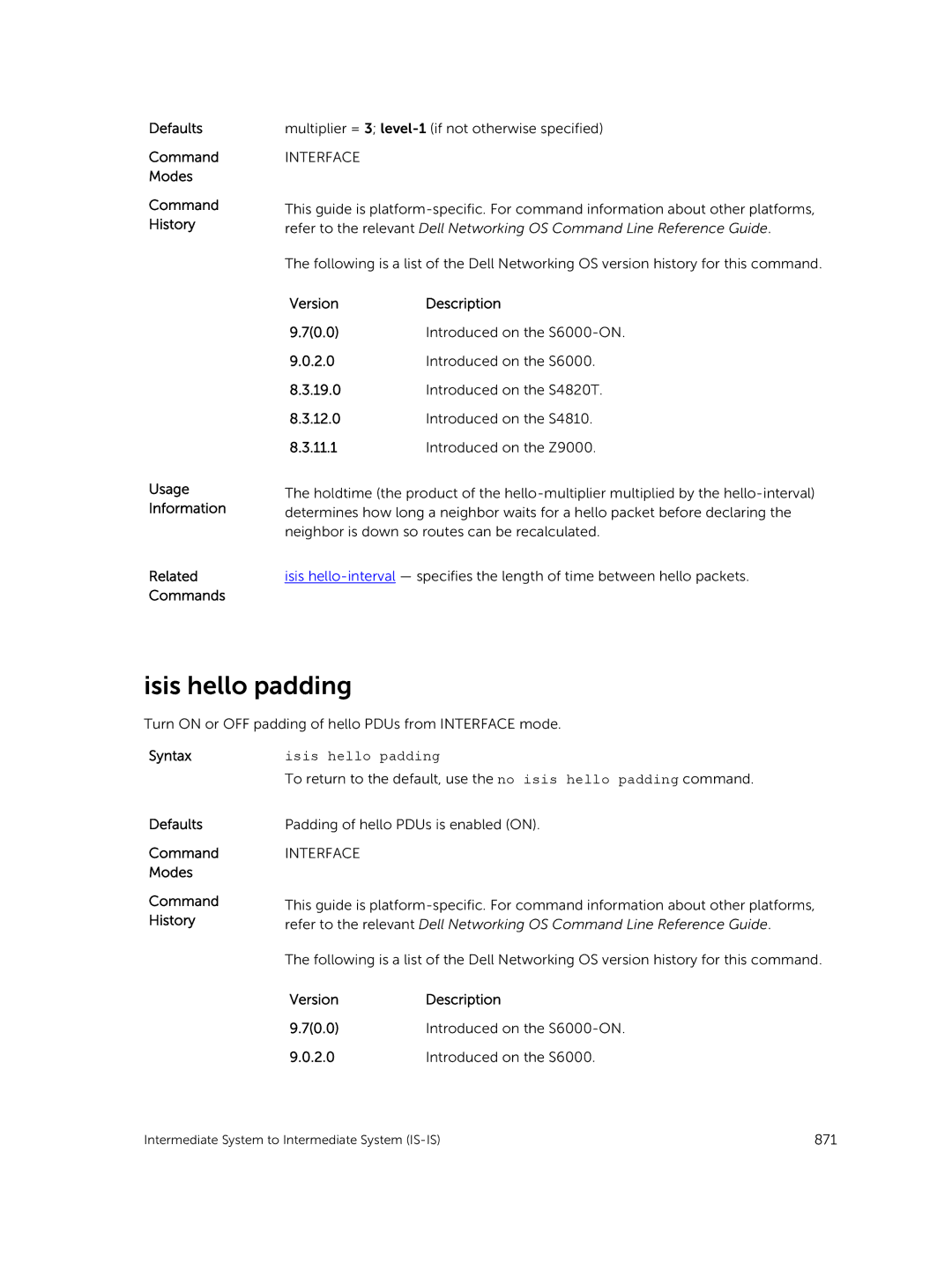 Dell 9.7(0.0) manual Isis hello padding 