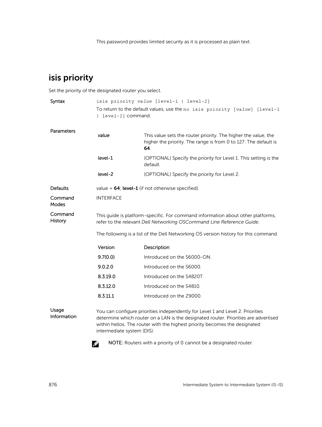 Dell 9.7(0.0) manual Isis priority value level-1 level-2 