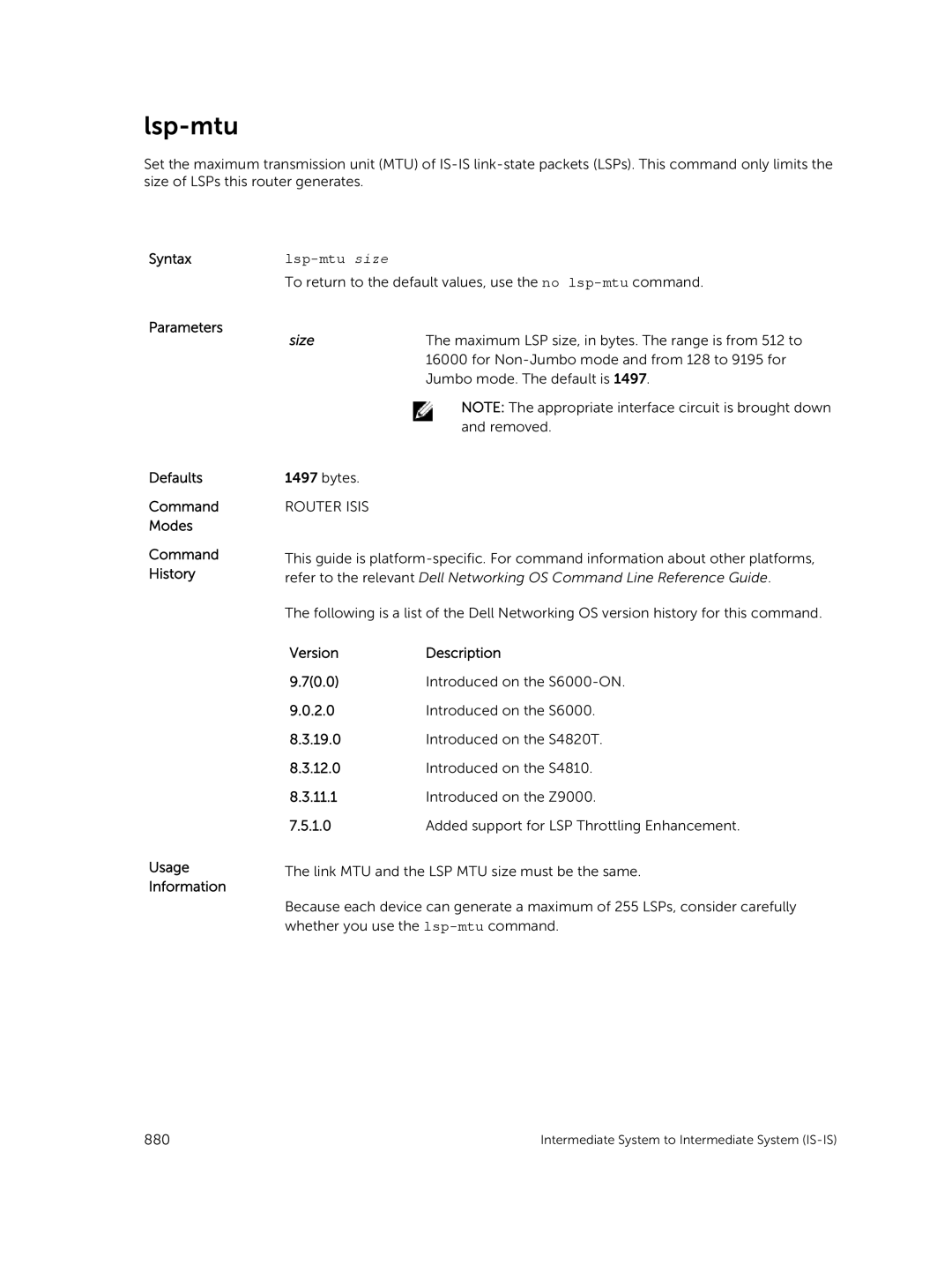 Dell 9.7(0.0) manual Lsp-mtu size 