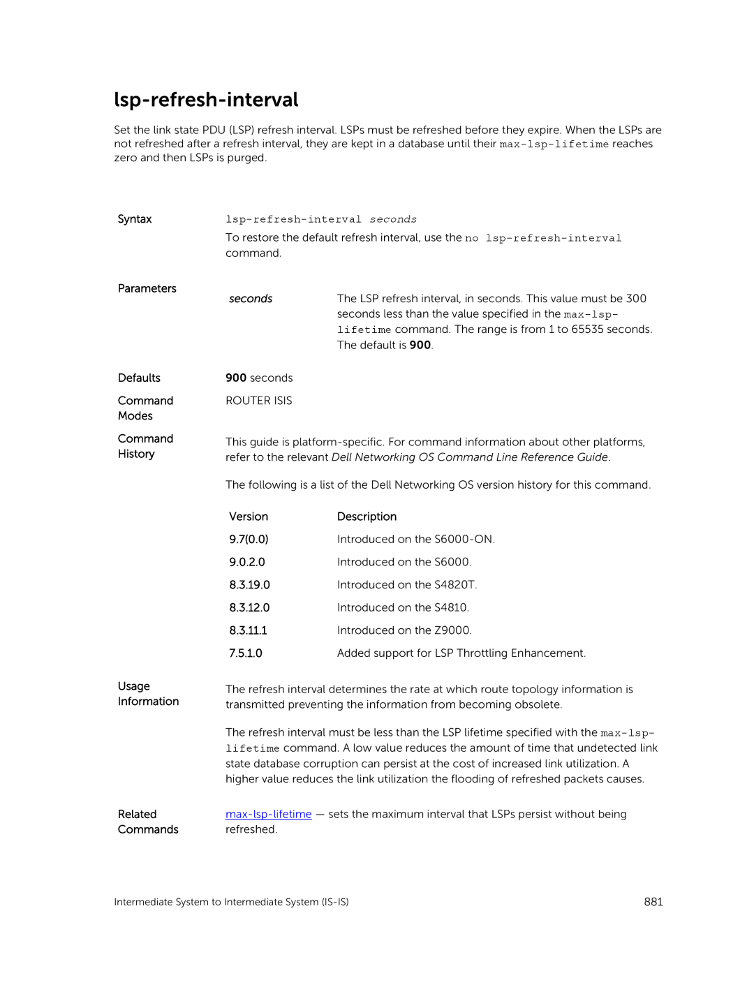 Dell 9.7(0.0) manual Lsp-refresh-interval seconds 