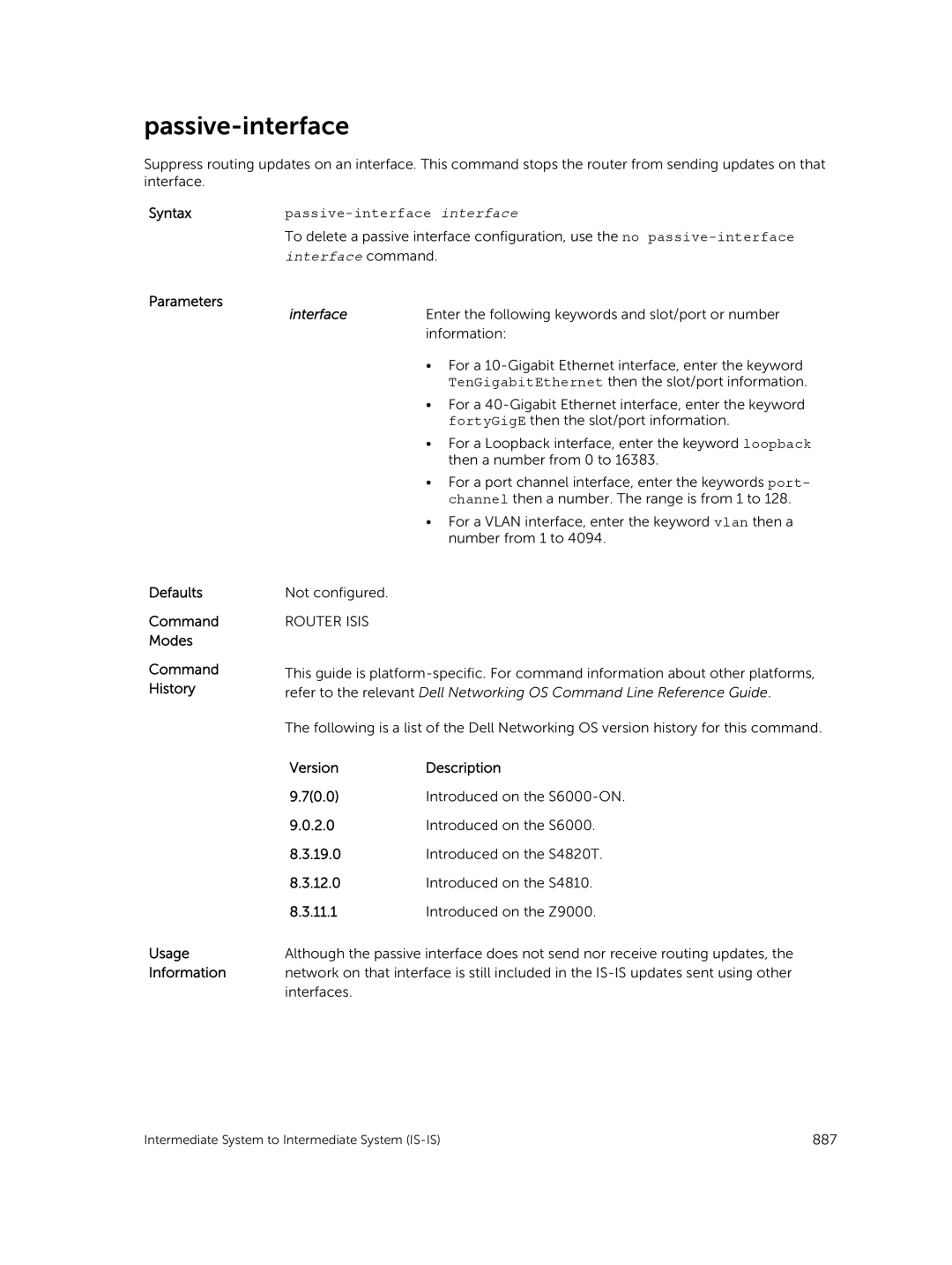 Dell 9.7(0.0) manual Passive-interface interface 