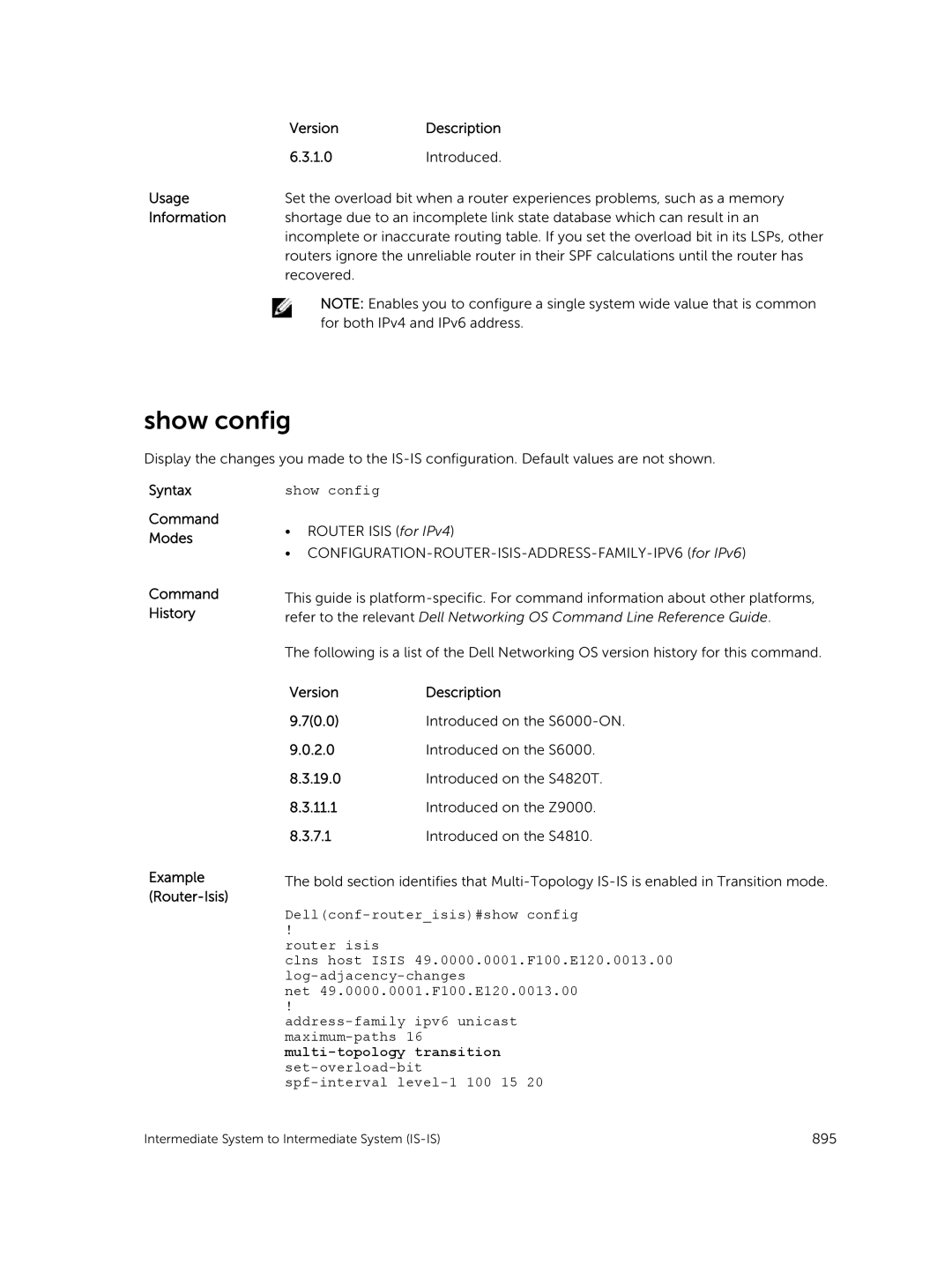 Dell 9.7(0.0) manual Version Description 1.0, Example Router-Isis VersionDescription 70.0 