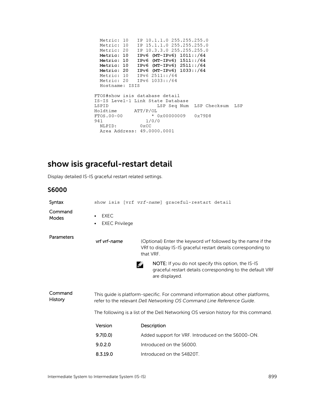 Dell 9.7(0.0) Show isis graceful-restart detail, Lspid, Att/P/Ol, Nlpid, Syntax Command Modes Parameters Command History 