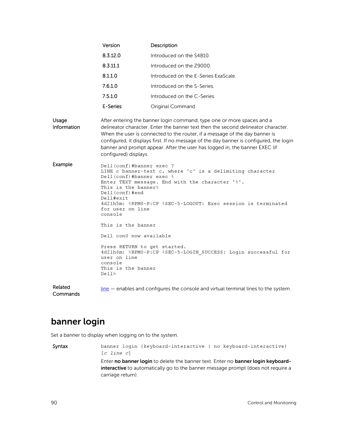 Dell 9.7(0.0) manual Banner login, Line c 