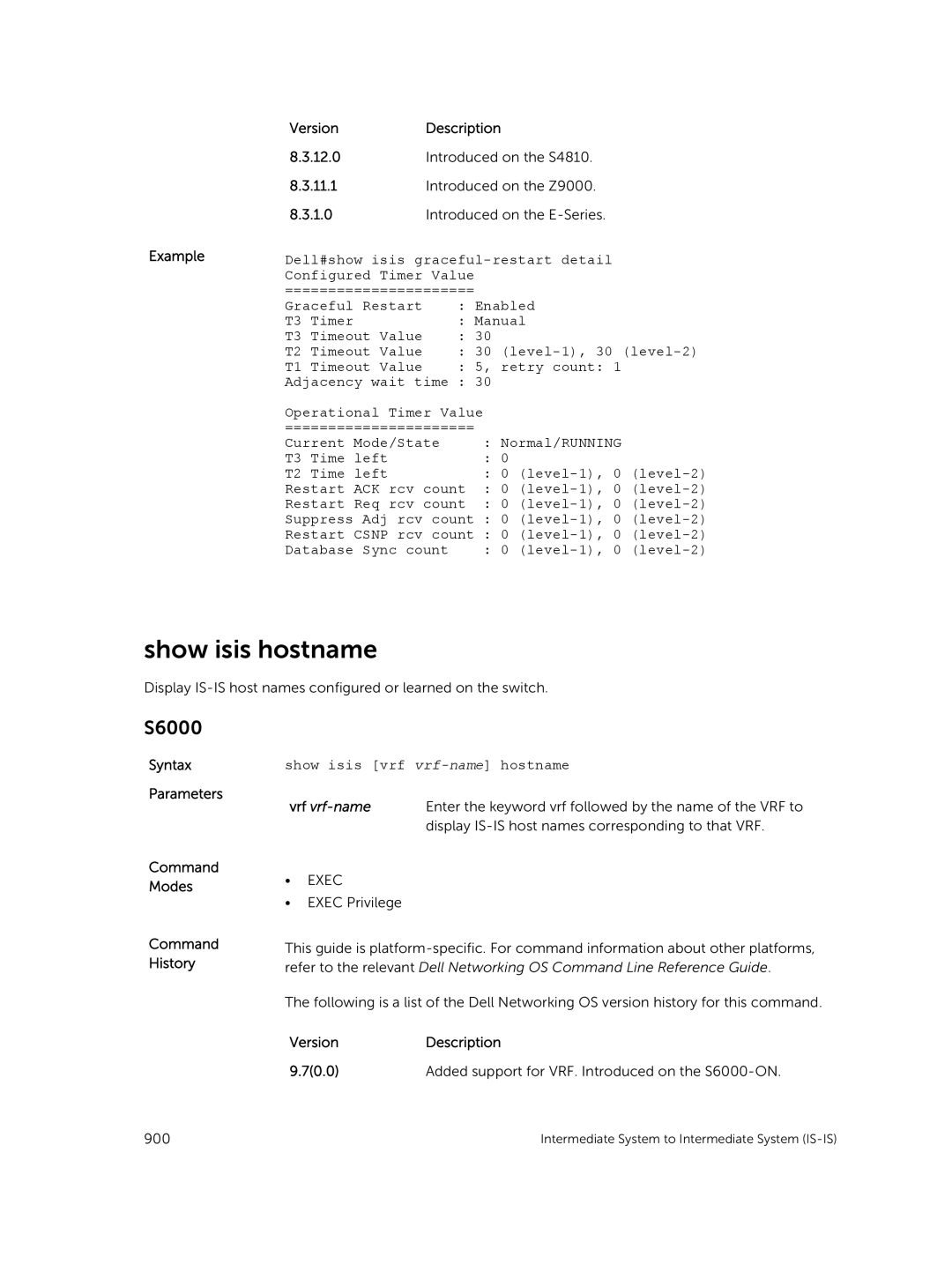 Dell 9.7(0.0) manual Show isis hostname, Show isis vrf vrf-name hostname 