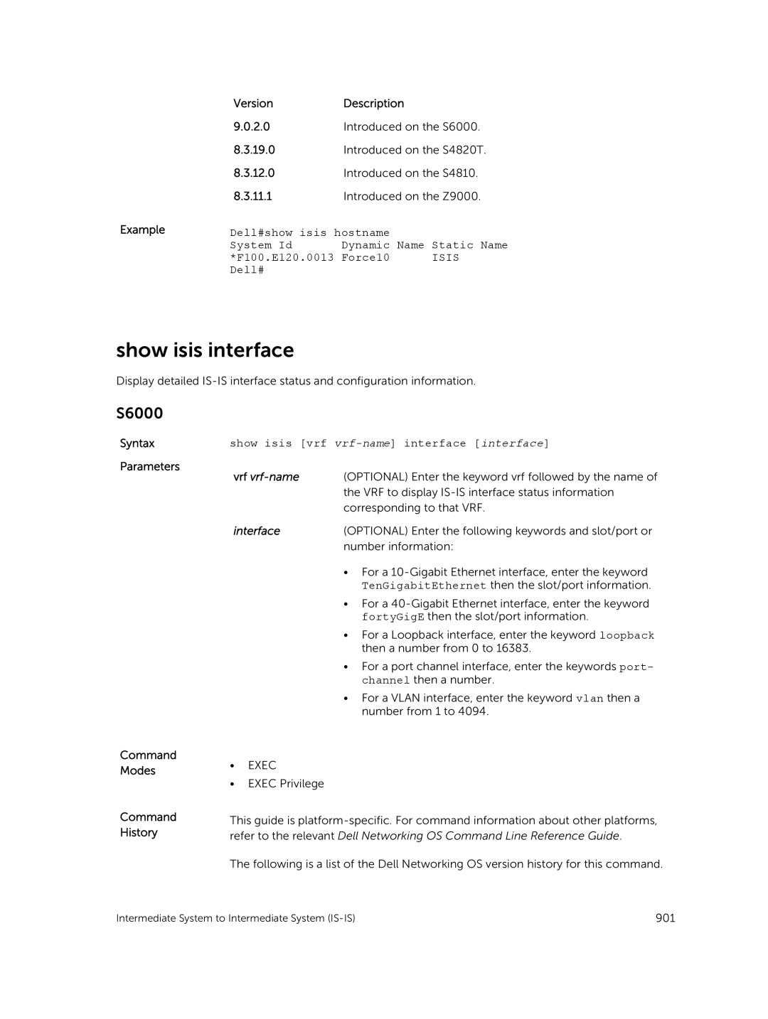 Dell 9.7(0.0) manual Show isis interface, Show isis vrf vrf-name interface interface 