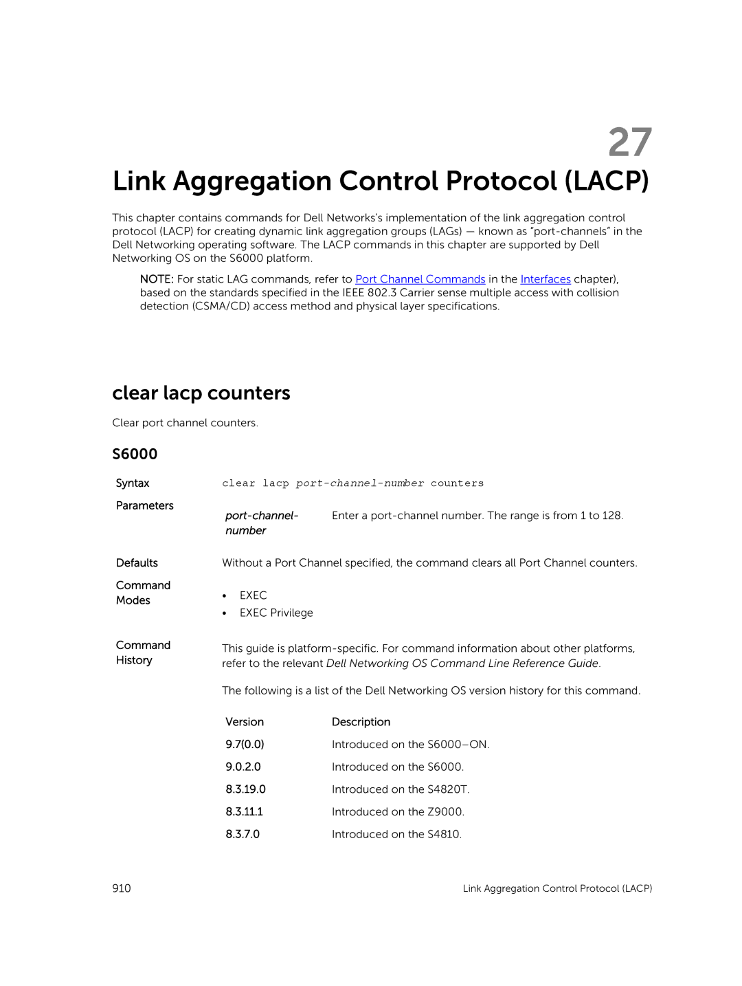 Dell 9.7(0.0) manual Link Aggregation Control Protocol Lacp, Clear lacp counters 