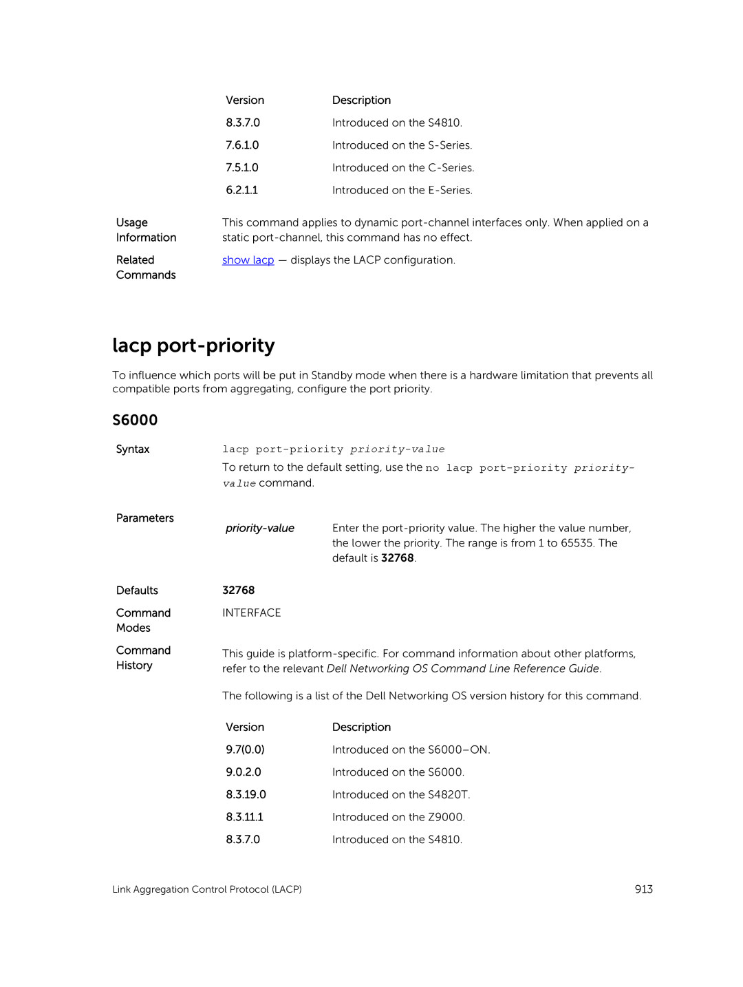 Dell 9.7(0.0) manual Lacp port-priority priority-value 