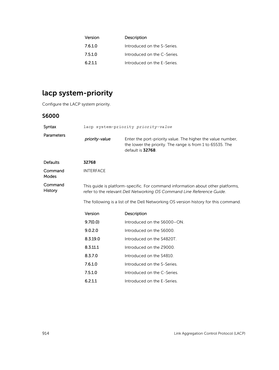 Dell 9.7(0.0) manual Lacp system-priority priority-value 