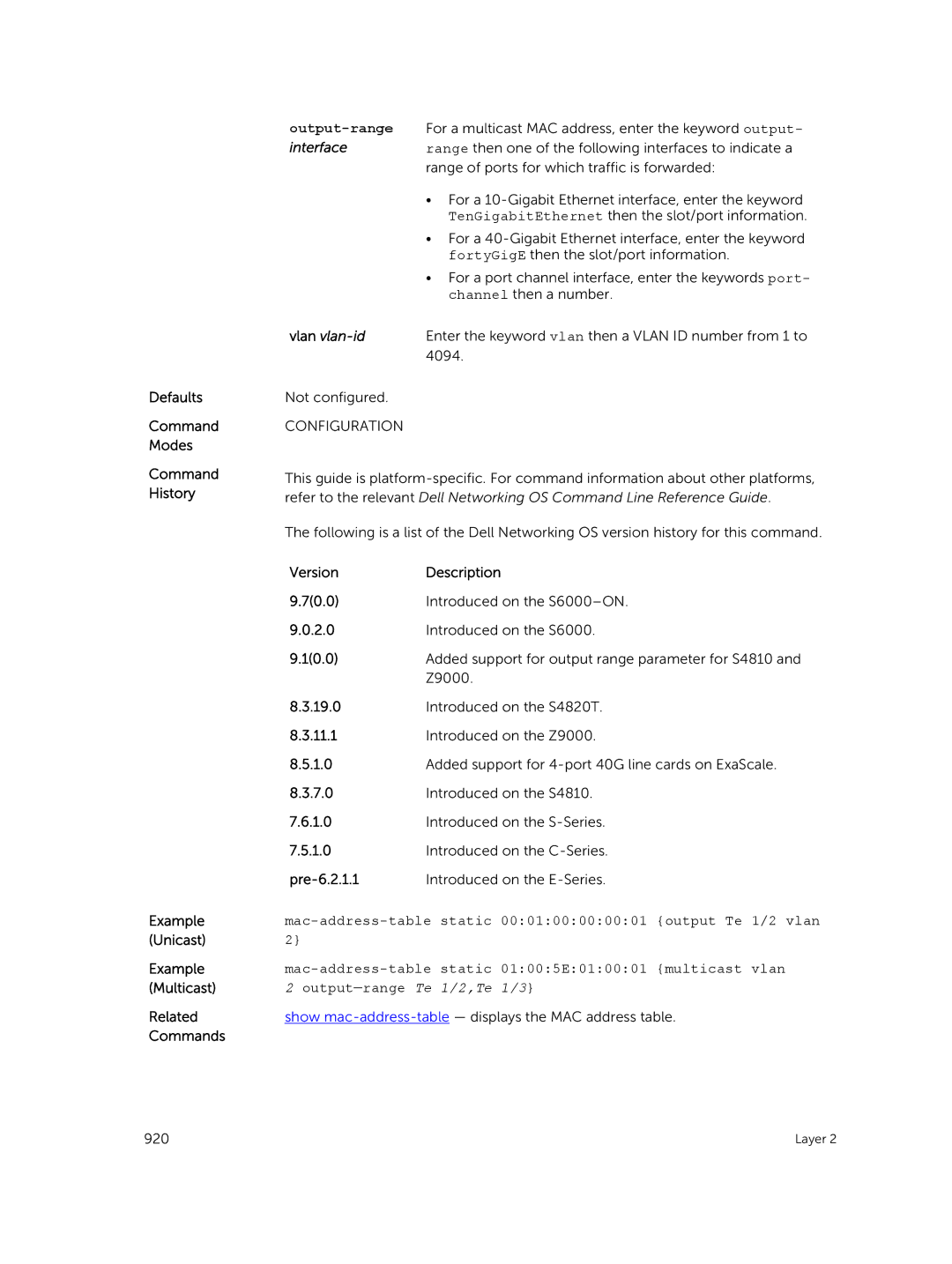 Dell 9.7(0.0) manual Output-range, Vlan vlan-id 