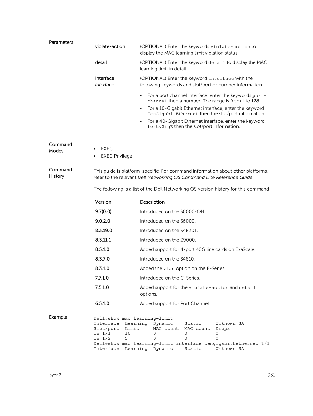 Dell 9.7(0.0) manual Optional Enter the keywords violate-action to 