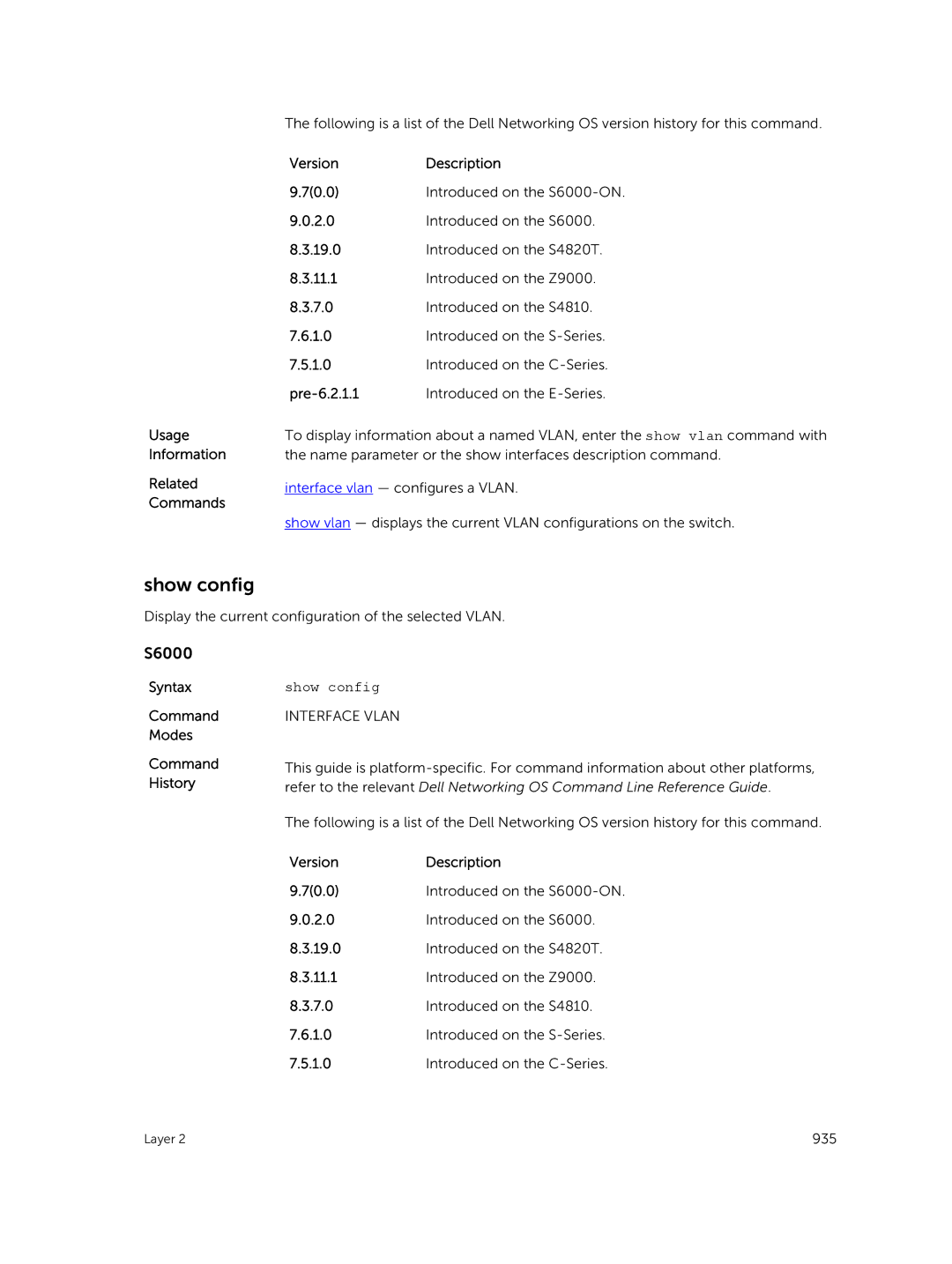 Dell 9.7(0.0) manual Display the current configuration of the selected Vlan 