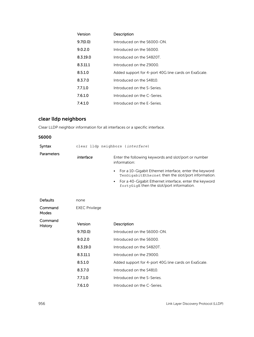 Dell 9.7(0.0) manual Clear lldp neighbors interface 