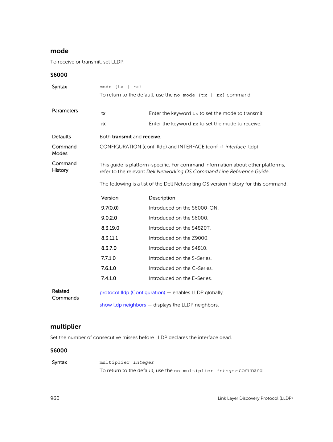 Dell 9.7(0.0) manual Mode tx rx, Multiplier integer 