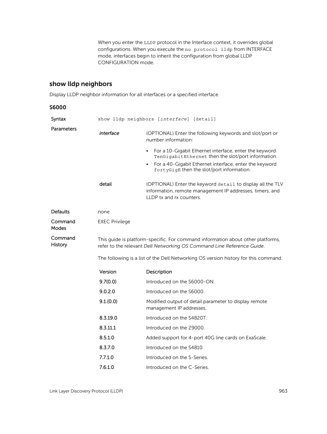 Dell 9.7(0.0) manual Show lldp neighbors interface detail 