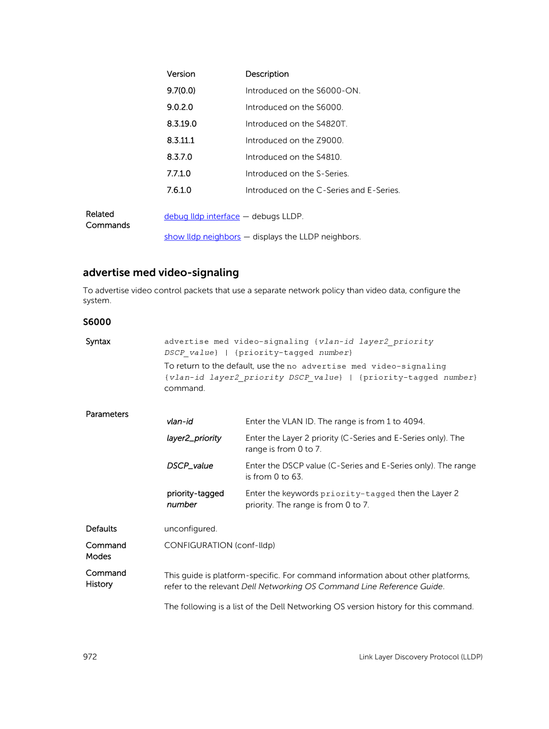 Dell 9.7(0.0) manual Advertise med video-signaling 