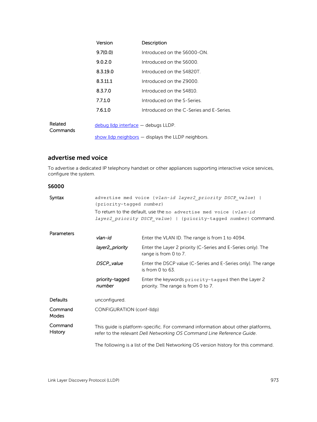 Dell 9.7(0.0) manual Advertise med voice, Priority-tagged number 