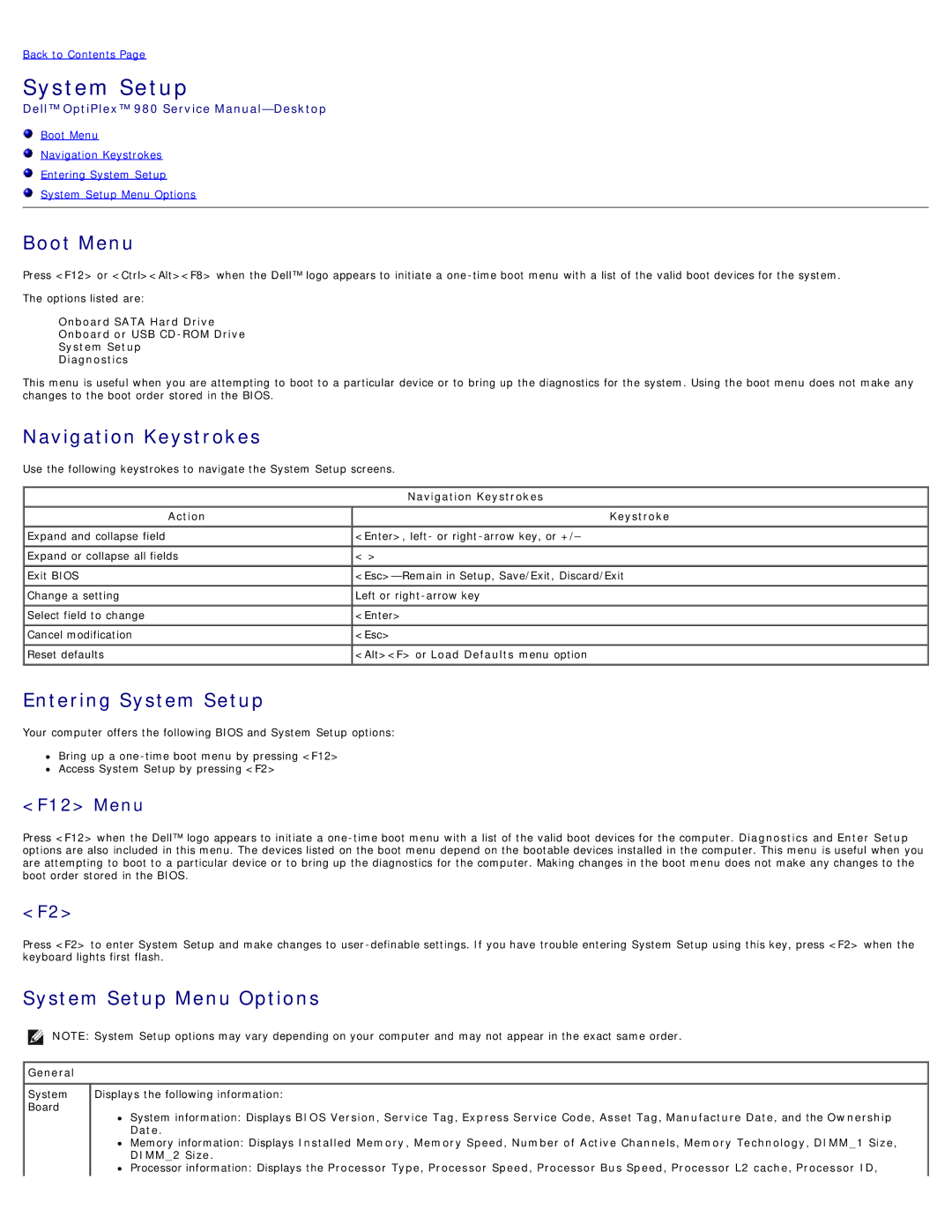 Dell 980 service manual System Setup 