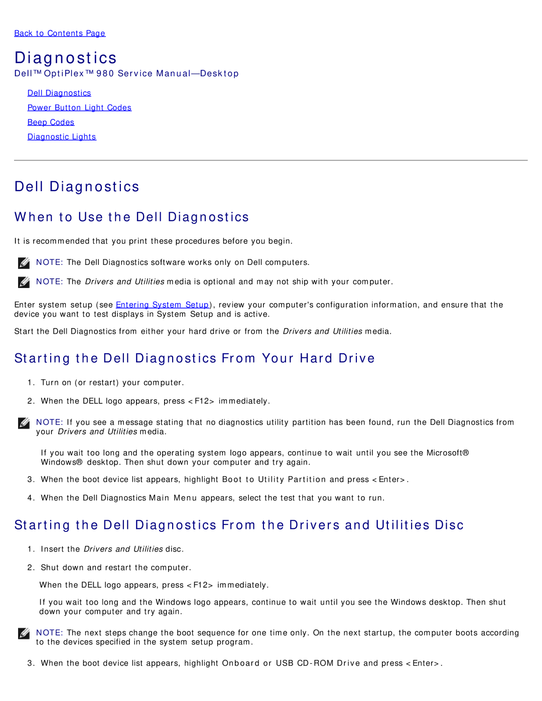 Dell 980 service manual Dell Diagnostics 