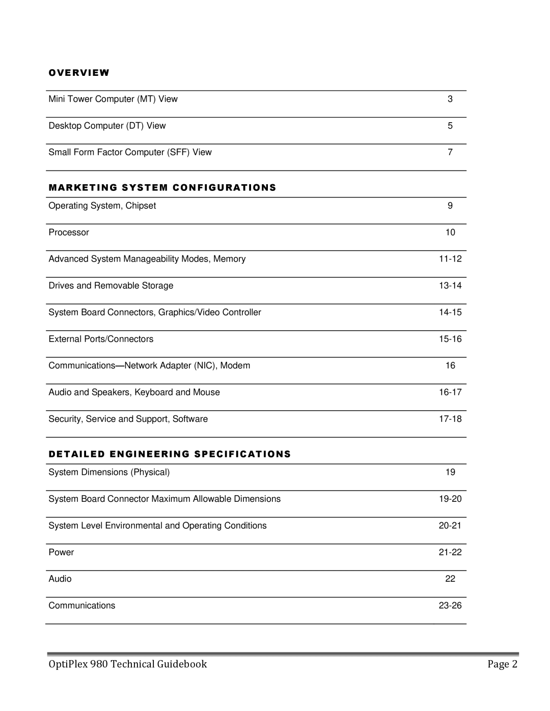 Dell manual OptiPlex 980 Technical Guidebook 