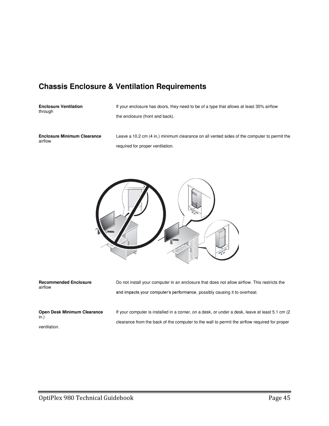 Dell 980 manual Chassis Enclosure & Ventilation Requirements, Enclosure Ventilation, Recommended Enclosure 