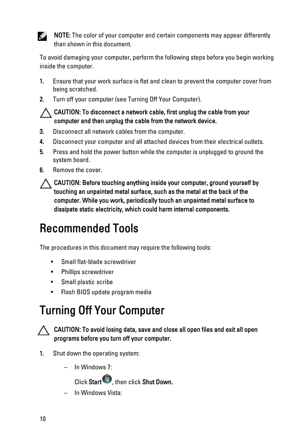 Dell 990 service manual Recommended Tools, Turning Off Your Computer 