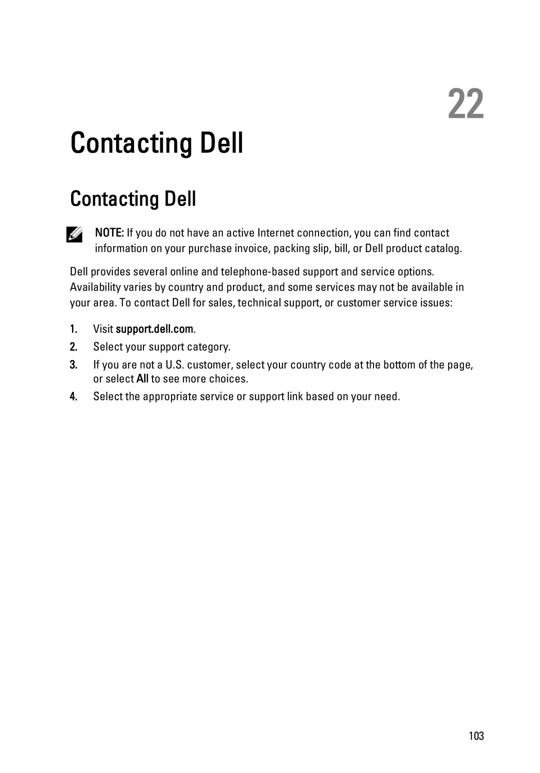 Dell 990 service manual Contacting Dell, Visit support.dell.com 