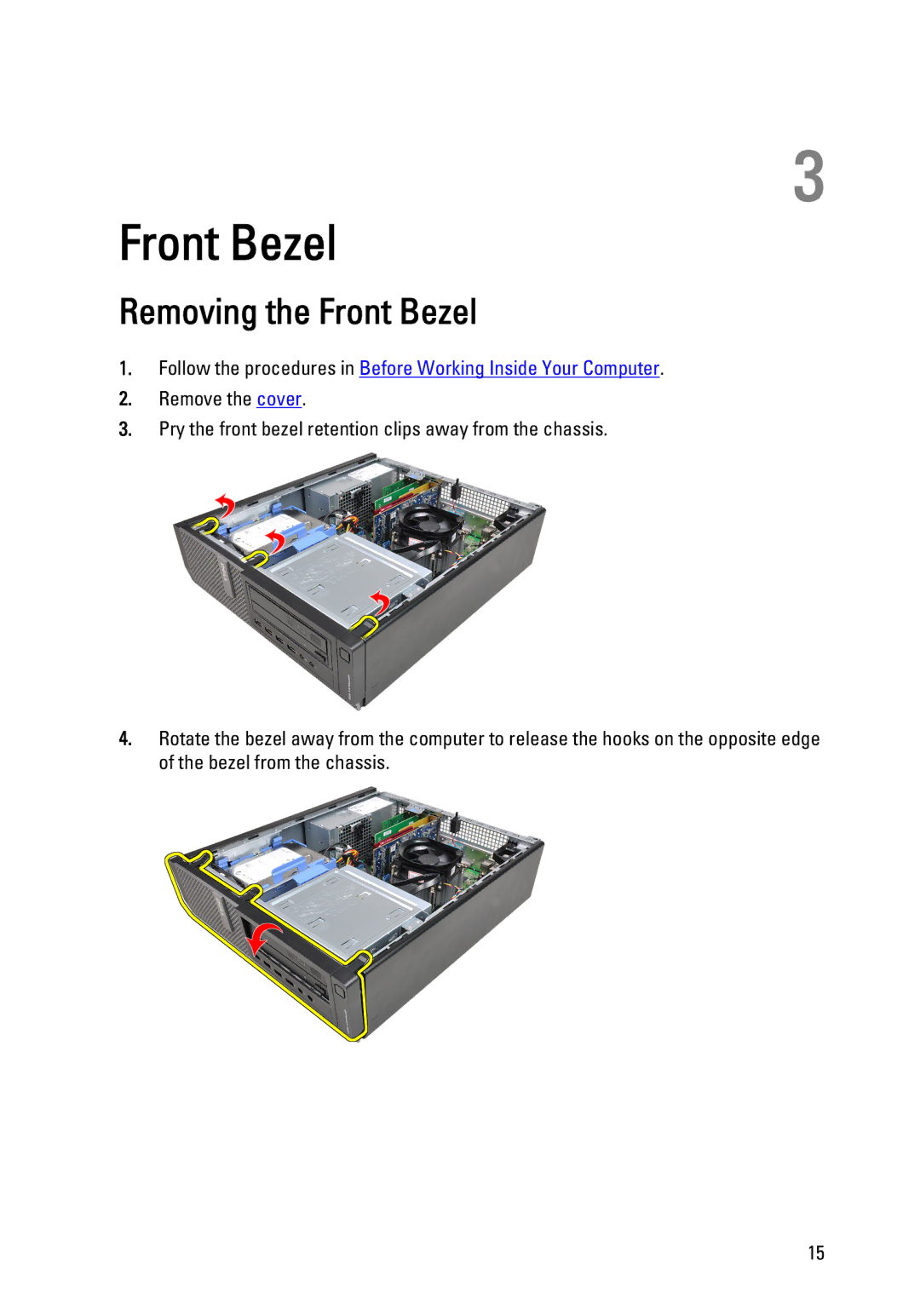 Dell 990 service manual Removing the Front Bezel 